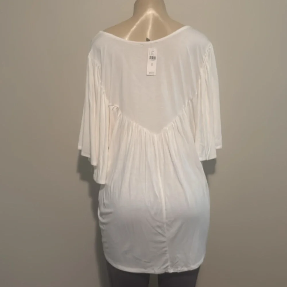 Anthropologie Bordeaux Ivory Flutter S/S V-Neck Hi-Lo Flowy Blouse size XL - Picture 4 of 5